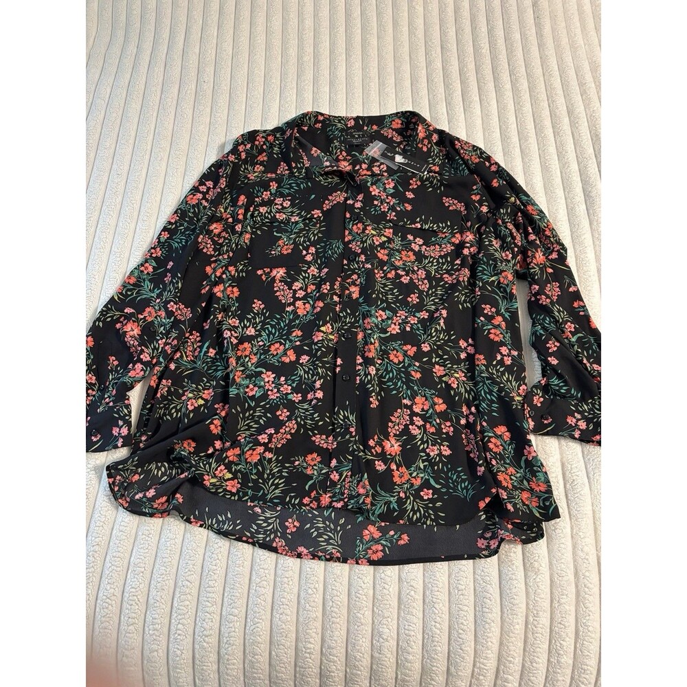 NWT Investment Woman Floral ButtonUp Blouse Women 3XL Black plus Workwear Office